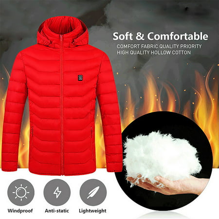 Electric Thermal USB Padded Coat Battery Heated Hoodie Jacket Body Warmer Winter